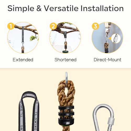 DECORLIFE أرجوحة شجرة DECORLIFE للأطفال، أرجوحة حبل قابلة للتعديل، أرجوحة قرص للخارج مع منصة، كارابينر وحزام خارجي، ملحقات ملعب، أخضر - Image 4
