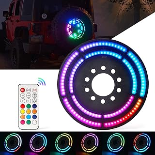 Xprite Xprite RF Dancing RGB Spare Tire Brake Light, Dual Ring 3rd LED Rear Wheel Lights Third Tail Lamp for 2007-2018 Jeep - Image 1