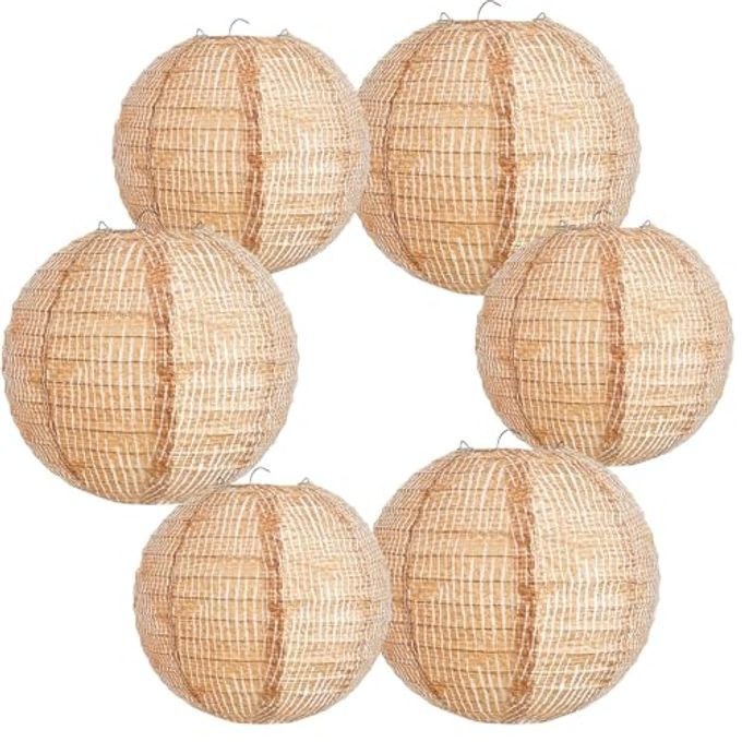 Hortsun 6 Pcs Print Burlap Paper Lanterns Round Chinese Paper Lanterns Farmhouse Boho Classroom Home Decor Classroom Sweet Birthday Party Ceremonial Event (8/10/12 Inch) - Image 1