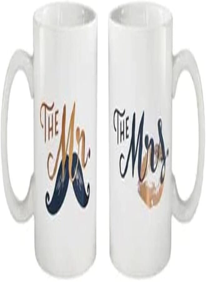 RYN 2-Piece The Mr And The Mrs Mug Printed Set White/Gold/Black