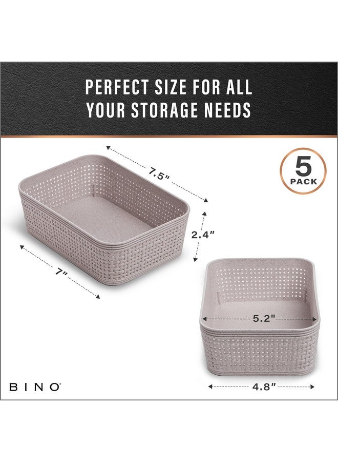 BINO | Woven Plastic Basket | XS (Natural Grey), 5-Pack | THE JUTE COLLECTION | Home Organization, Space - Saving Storage, Stylish Design | Jute Basket | Plastic Storage Basket - Image 3