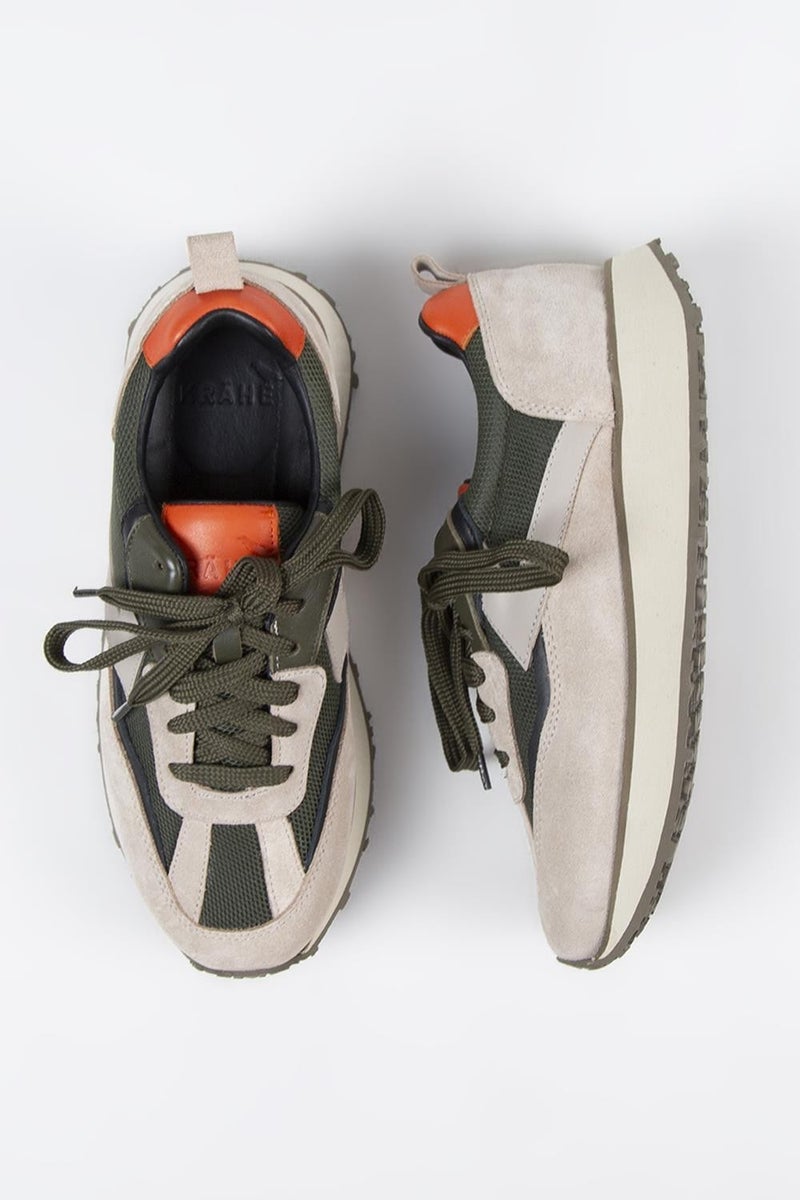 Krahe Moreno Men's Genuine Leather Lace-up Sneakers Beige-Khaki - Image 1