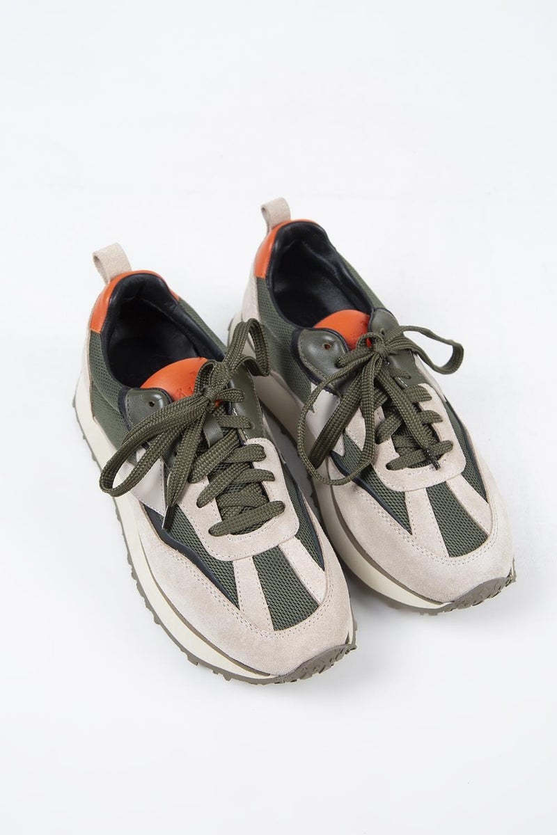 Krahe Moreno Men's Genuine Leather Lace-up Sneakers Beige-Khaki - Image 3