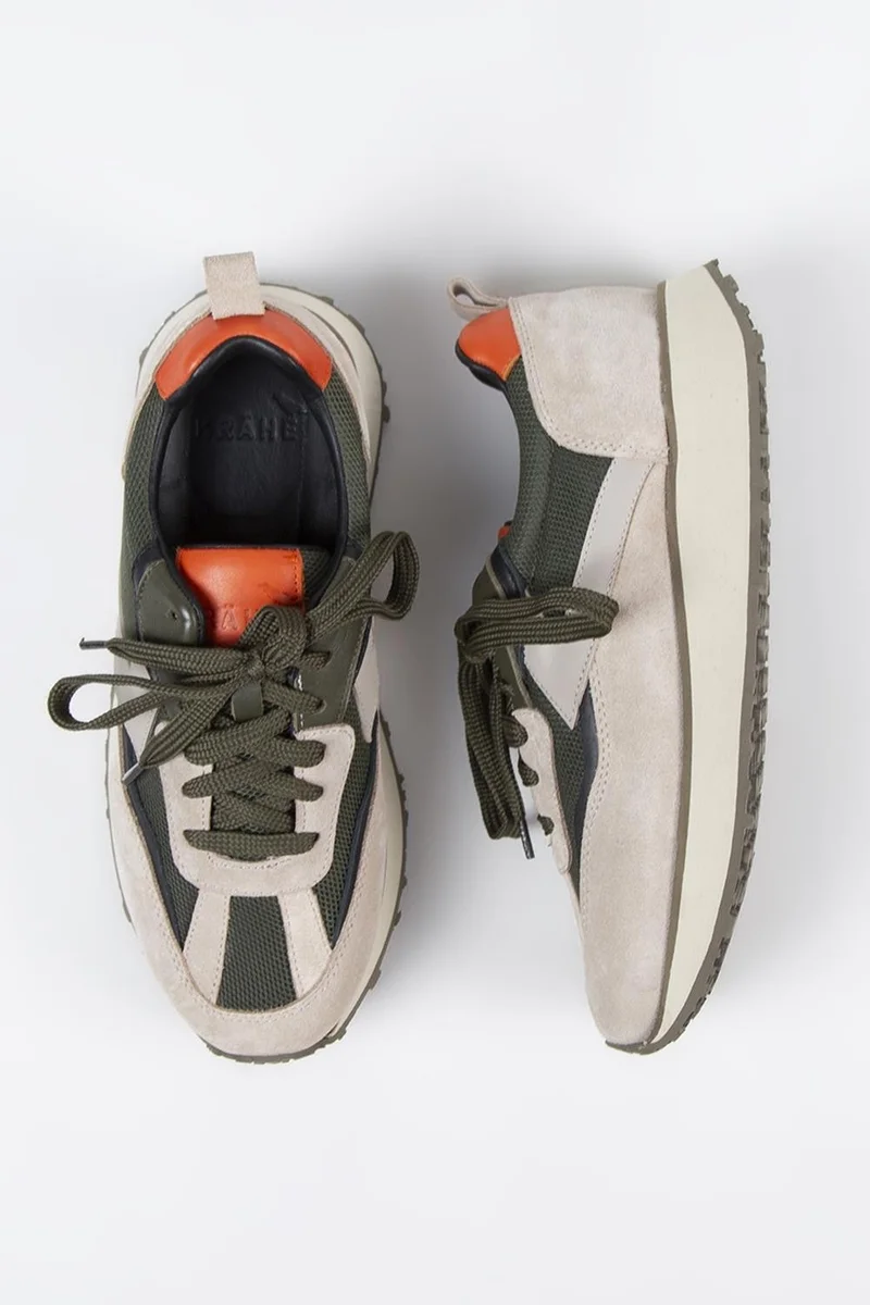 Krahe Krahe Moreno Men's Genuine Leather Lace-up Sneakers Beige-Khaki