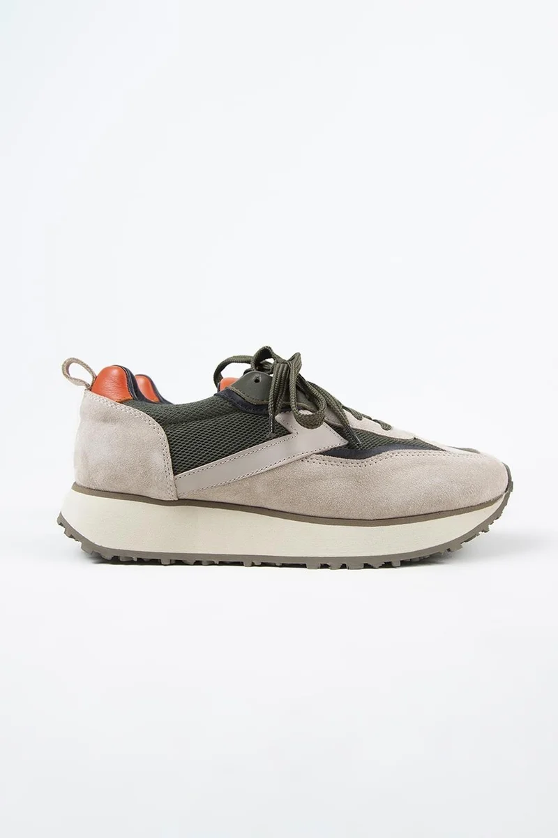 Krahe Krahe Moreno Men's Genuine Leather Lace-up Sneakers Beige-Khaki