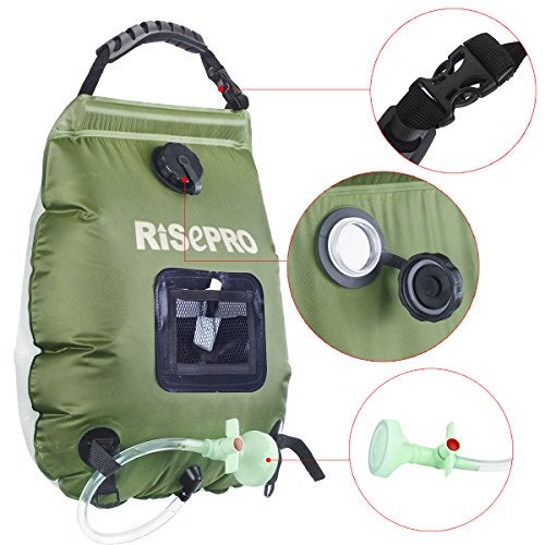 RISEPRO Solar Shower Bag, 5 gallons/20L Solar Heating Premium Camping Shower Bag Hot Water with Temperature 45°C Removable Hose on/Off Switchable Shower Head Hiking Climbing Summer Shower K8 - Image 4