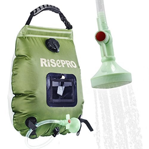 RISEPRO Solar Shower Bag, 5 gallons/20L Solar Heating Premium Camping Shower Bag Hot Water with Temperature 45°C Removable Hose on/Off Switchable Shower Head Hiking Climbing Summer Shower K8 - Image 1