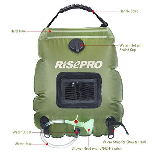 RISEPRO Solar Shower Bag, 5 gallons/20L Solar Heating Premium Camping Shower Bag Hot Water with Temperature 45°C Removable Hose on/Off Switchable Shower Head Hiking Climbing Summer Shower K8 - Image 3