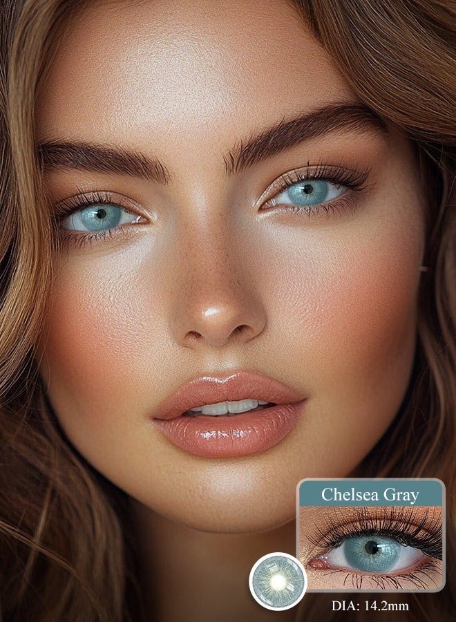 FreshLady Colored Contact Lenses 14.2mm Yearly Gray Chelsea with Natural Big Eye Effect, Soft and Hydrating Cosmetic Contact Lenses for Dark Eyes, Mixed Gray Look suitable for Daily Wear, Makeup and Party - Image 1