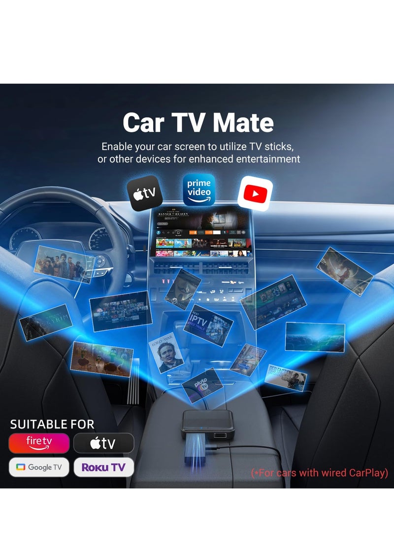 Car TV Mate HDMI Multimedia Adapter for Cars with Wired CarPlay, Compatible with TV Sticks, Set-top Boxes, and Game Consoles - Easy Plug & Play for Vehicles from 2016 Onwards.