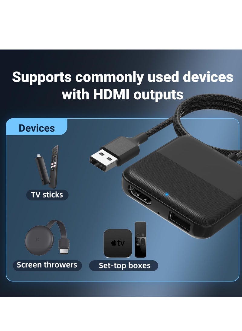 Car TV Mate HDMI Multimedia Adapter for Cars with Wired CarPlay, Compatible with TV Sticks, Set-top Boxes, and Game Consoles - Easy Plug & Play for Vehicles from 2016 Onwards.