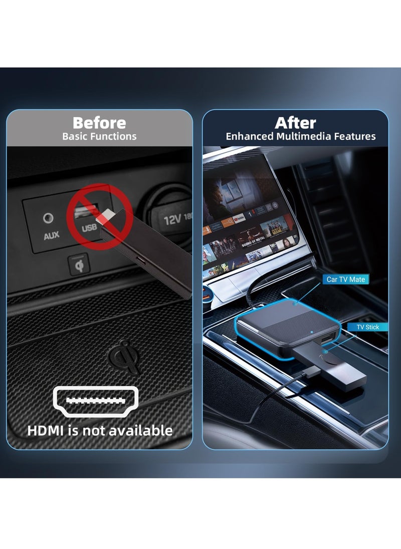 Car TV Mate HDMI Multimedia Adapter for Cars with Wired CarPlay, Compatible with TV Sticks, Set-top Boxes, and Game Consoles - Easy Plug & Play for Vehicles from 2016 Onwards.