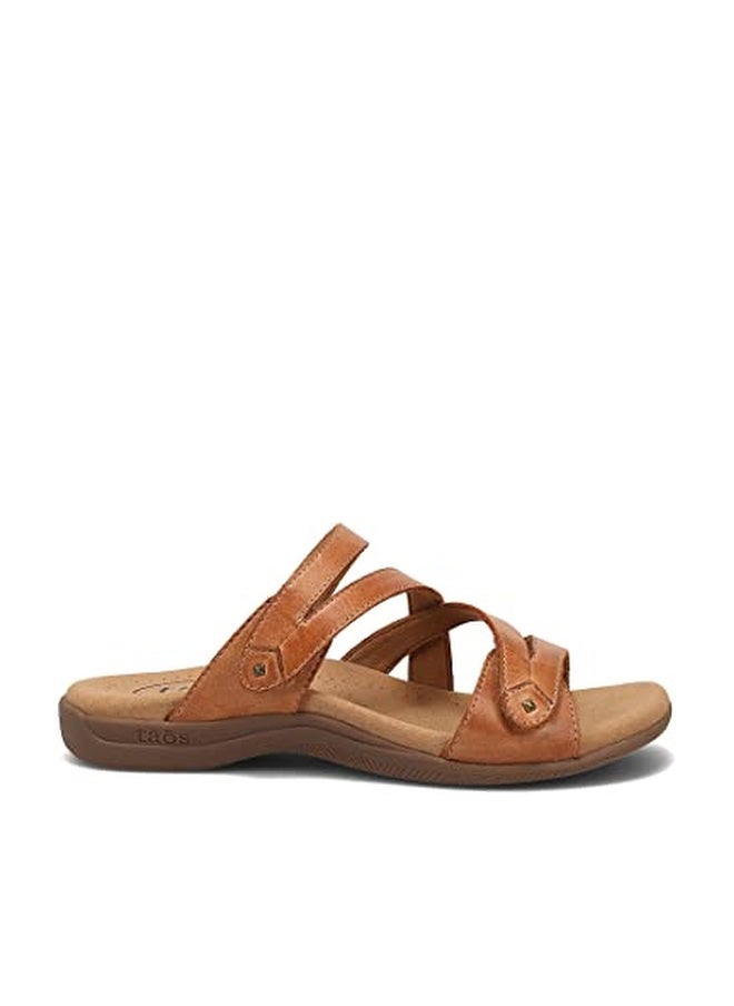 Taos Double U Premium Leather Women's Sandal - Stylish Adjustable Strap Design with Arch Support, Cooling Gel Padding for All-Day Enjoyment and Walking Comfort Caramel 7 (M) US - Image 1