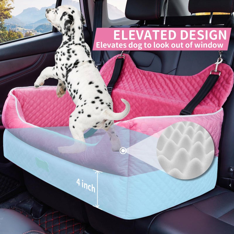 EUHAMS Dog Car Seat for Large/Medium Dogs - Memory Foam Dog Booster Seat for Under 55Lbs or 2 Small Dogs-Detachable and Washable Travel Bed with Thick Cushion and Storage Pockets-Pink - Image 3