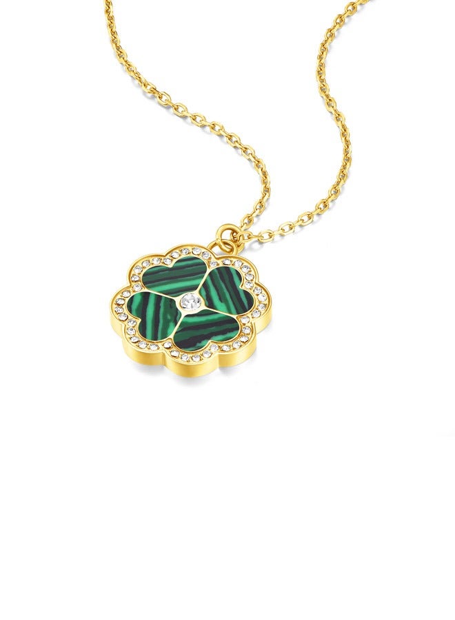 POLICE Flora Gold Plated Ladies Necklace With Malachite 450+50MMPEJLN0003201 - Image 1