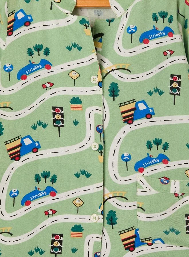 Stylo Bug Traffic Buzz Graphic Print Shirt & Pyjama Set by Styli