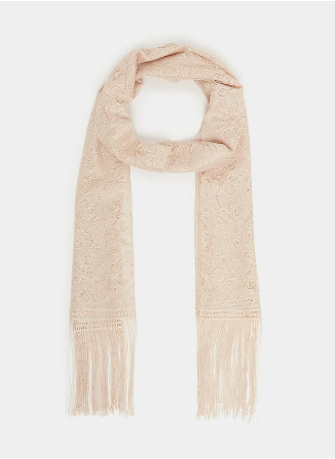 Styli Mesh Light Scarf with Tassel Trims