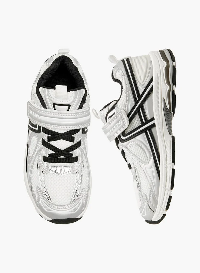 ليتل ميسي Panelled Sneakers with Hook and Loop Closure