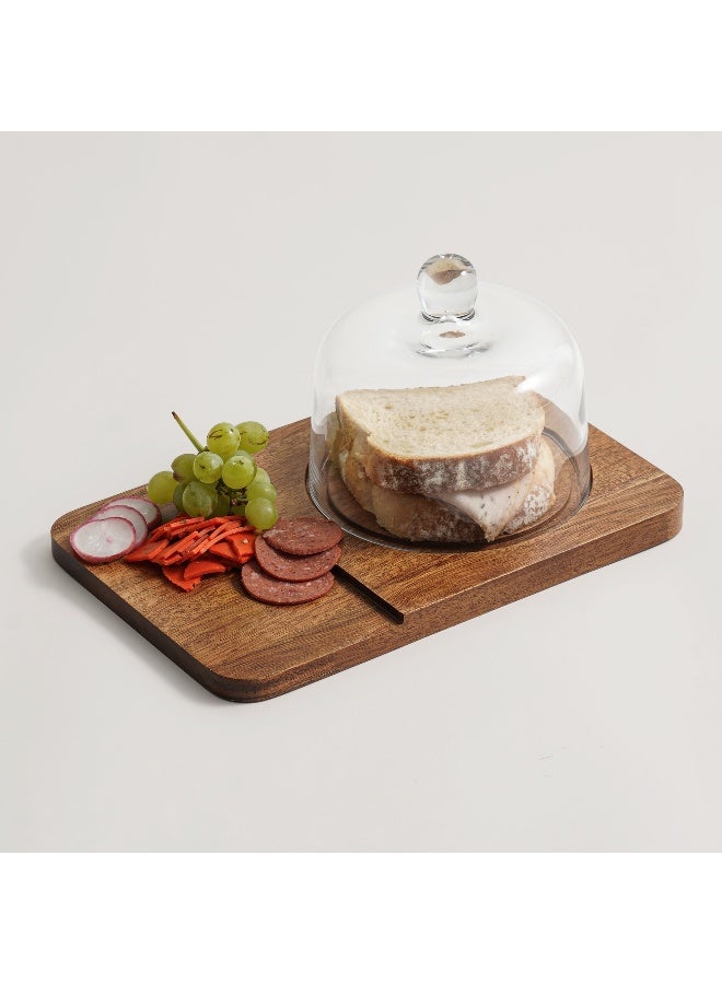 ALBERTO Acacia Wood Cheese Board With Glass Dome 30*19.8*16.5Cm - Image 1