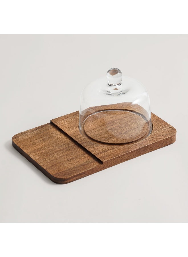 ALBERTO Acacia Wood Cheese Board With Glass Dome 30*19.8*16.5Cm - Image 2
