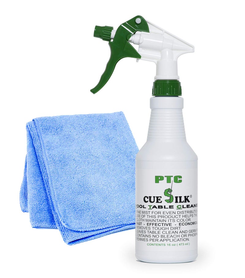 Cue Silk PTC Pool Table Cleaner 16 oz Bottle Bundle with Microfiber cloth - Image 1
