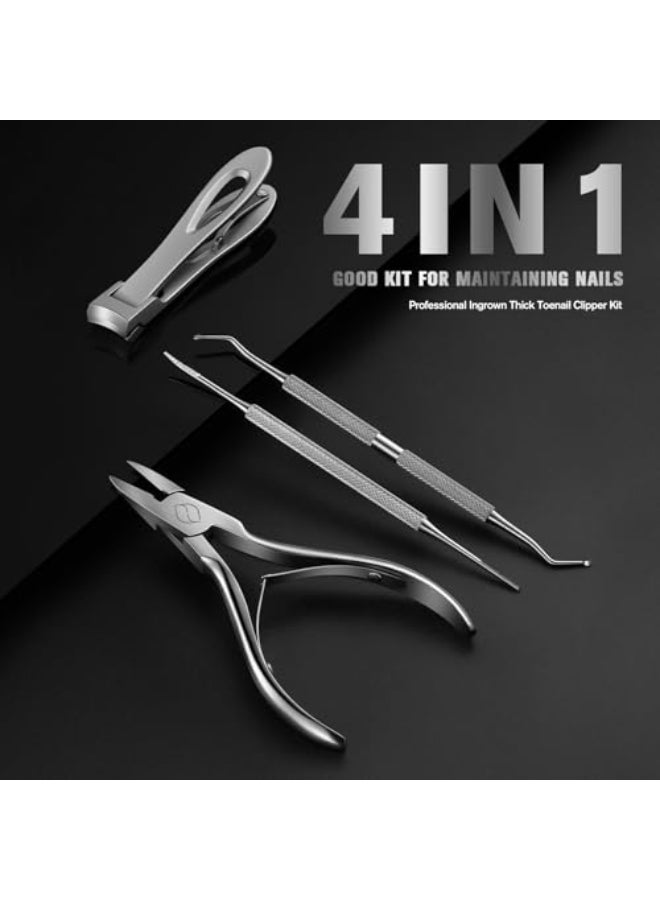 FERYES 4PCS Ingrown Toenail Kit Toenail Clippers for Thick and Ingrown Toenails Toe Nail Clipper with Thick Toenail File and Toenail Lifter Complete Toenail Care Set for Men and Women Silver - Image 3