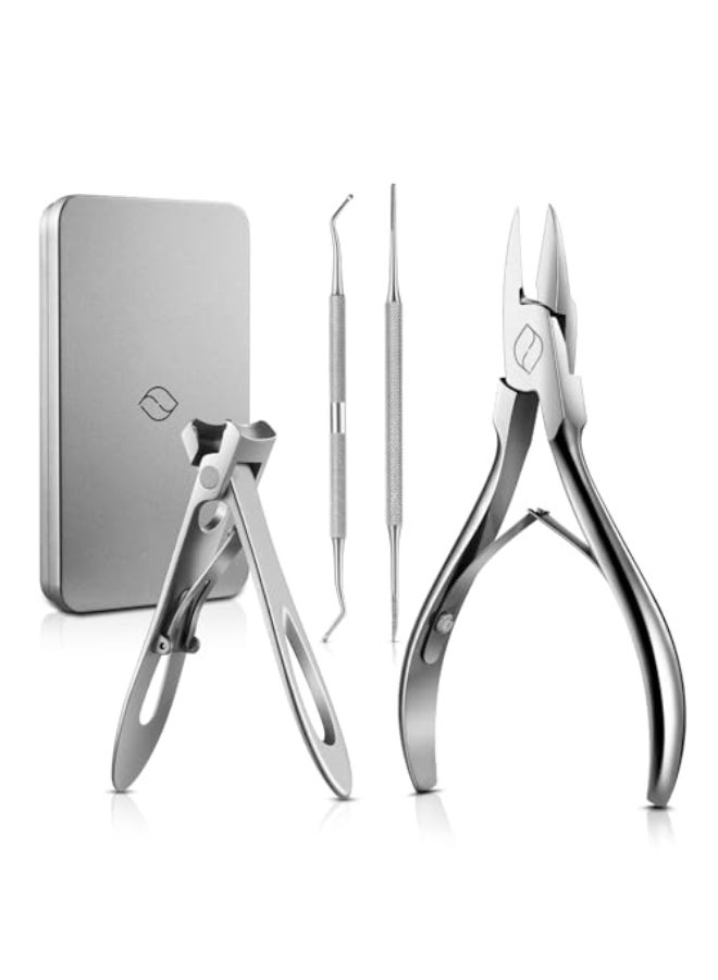 FERYES 4PCS Ingrown Toenail Kit Toenail Clippers for Thick and Ingrown Toenails Toe Nail Clipper with Thick Toenail File and Toenail Lifter Complete Toenail Care Set for Men and Women Silver - Image 1