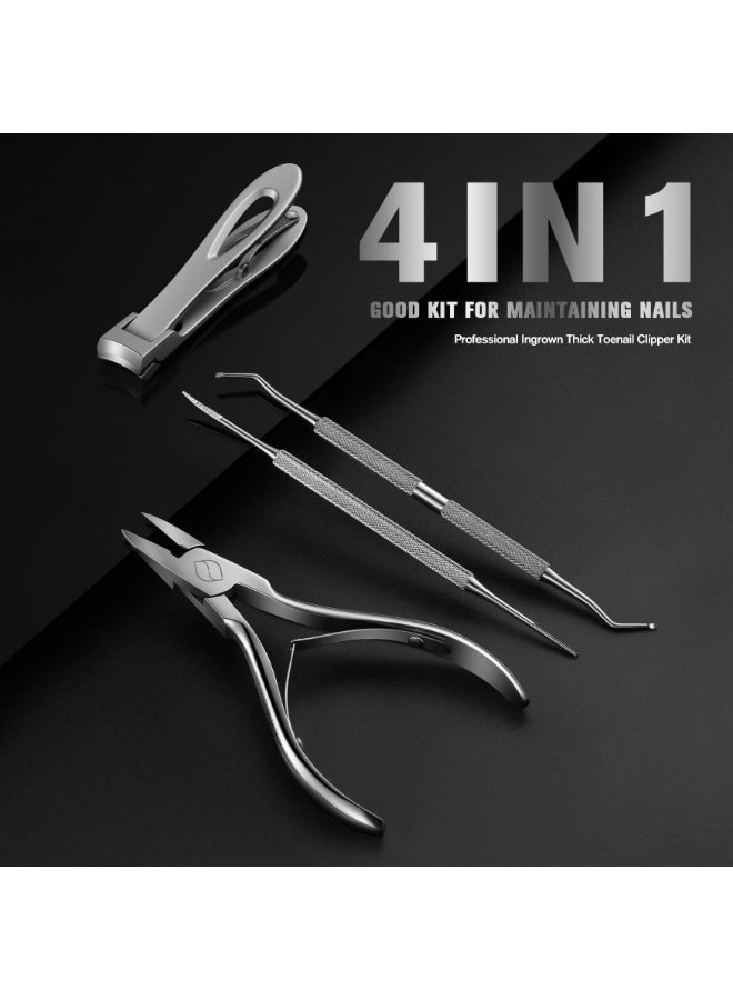 FERYES 4PCS Ingrown Toenail Kit Toenail Clippers for Thick and Ingrown Toenails Toe Nail Clipper with Thick Toenail File and Toenail Lifter Complete Toenail Care Set for Men and Women Silver - Image 4