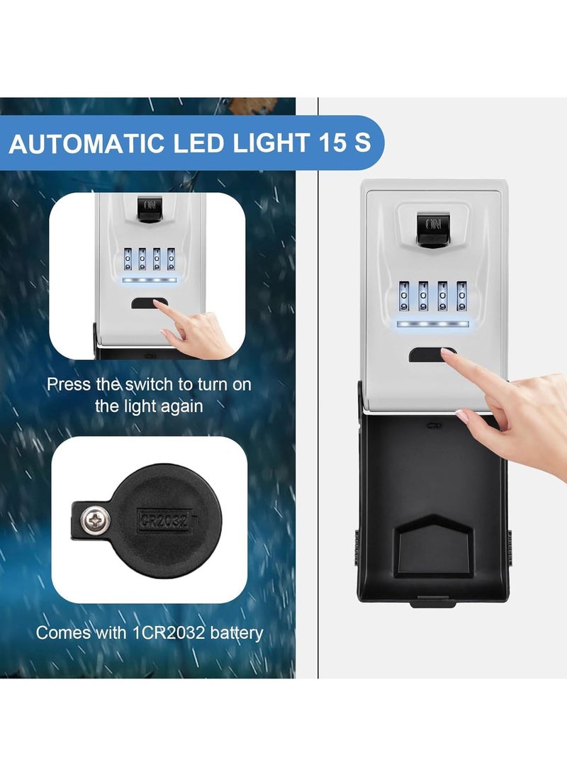 SYOSI Key Safe with Shackle with LED Lighting, Key Lock Box Wall Mounted with 4-Digit Combination, Zinc Alloy Key Storage with Weatherproof Cover Key Lockbox Cabinet for Home Garage Office School  - Image 2