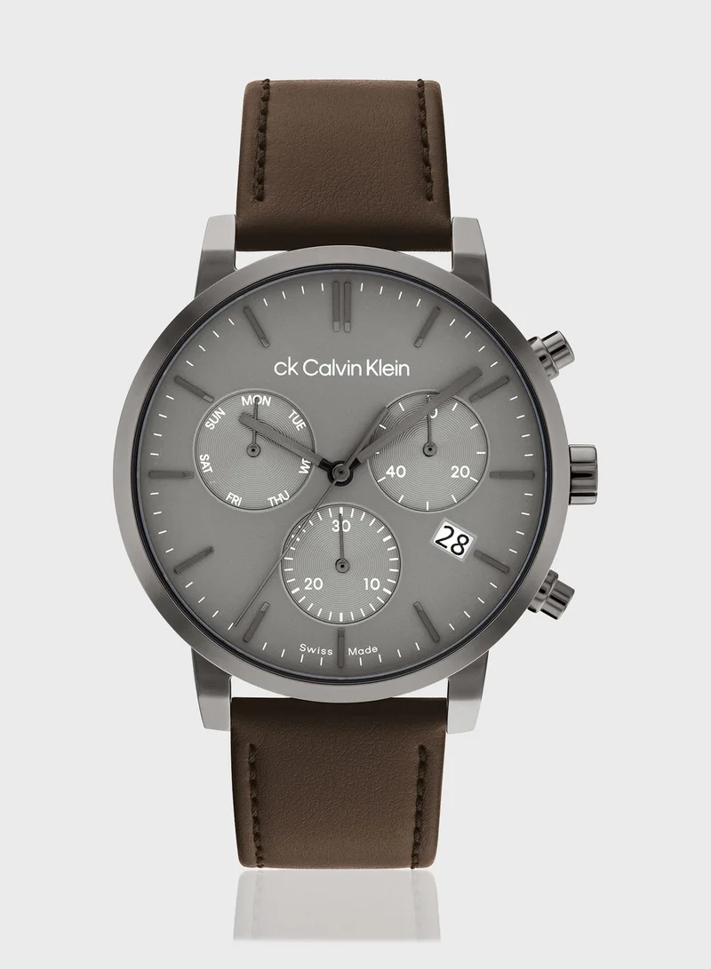 CALVIN KLEIN Leather Strap Analog Watch