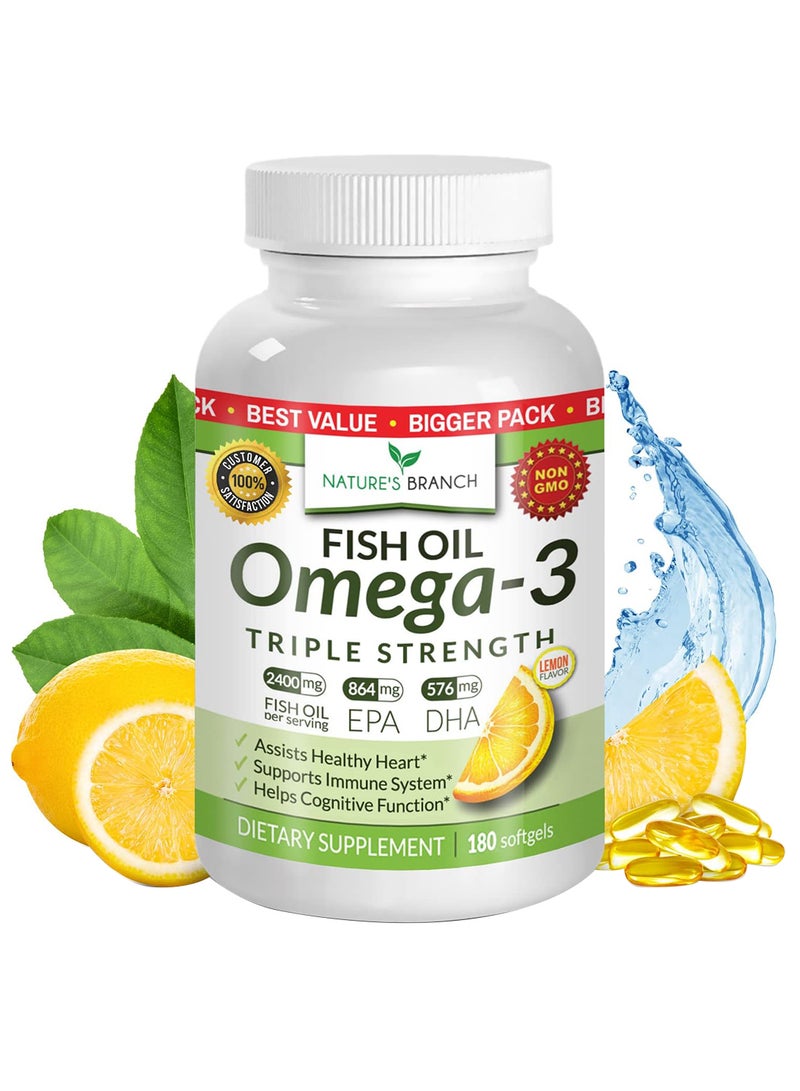 Nature's Branch Best Triple Strength Omega 3 Fish Oil Pills 180 Capsules 2500 Mg - Image 1