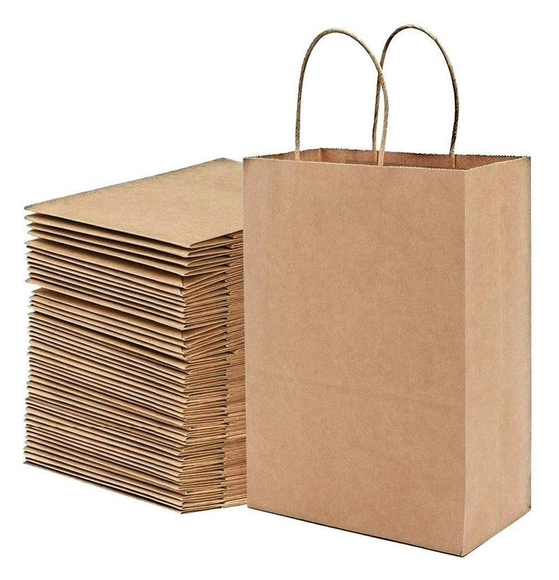 Amit Marketing Plain Brown Paper Bag with Braided Cotton Handle I 150 GSM Virgin Kraft Paper Carry Bags I Disposable, Eco-Friendly I for Return Gifts Shopping Grocery Parcel - L10xW3xH14 Inch (10 Pcs) - Image 2
