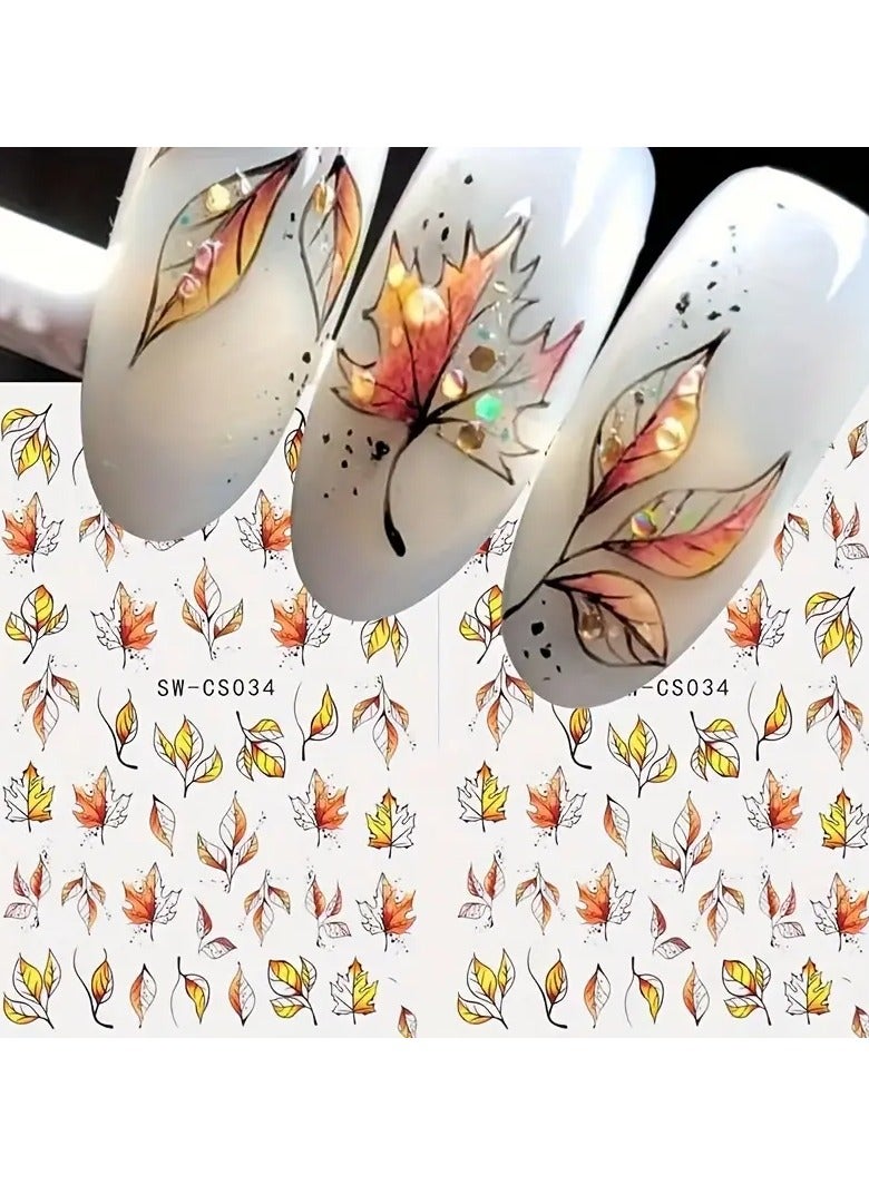 Rozino 2 pcs Autumn Leaf Nail Stickers - Resin, Self-Adhesive, Plant Themed, Dull Finish, Irregular Shapes, One-Time Use - Image 1