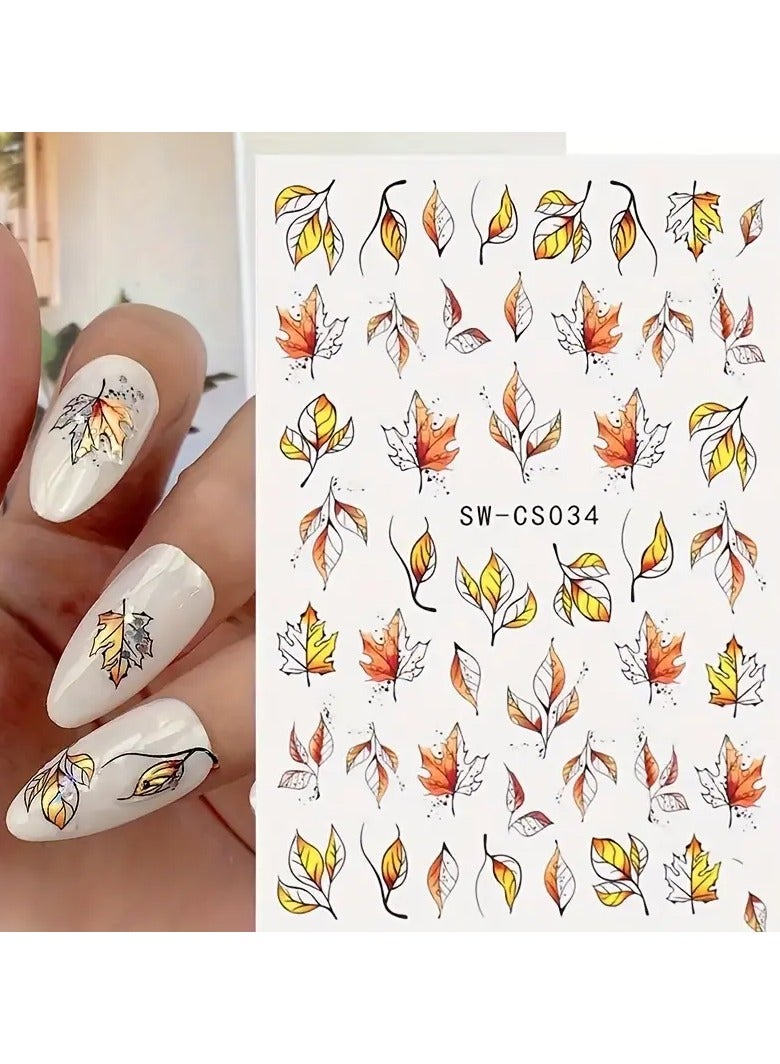 Rozino 2 pcs Autumn Leaf Nail Stickers - Resin, Self-Adhesive, Plant Themed, Dull Finish, Irregular Shapes, One-Time Use - Image 4