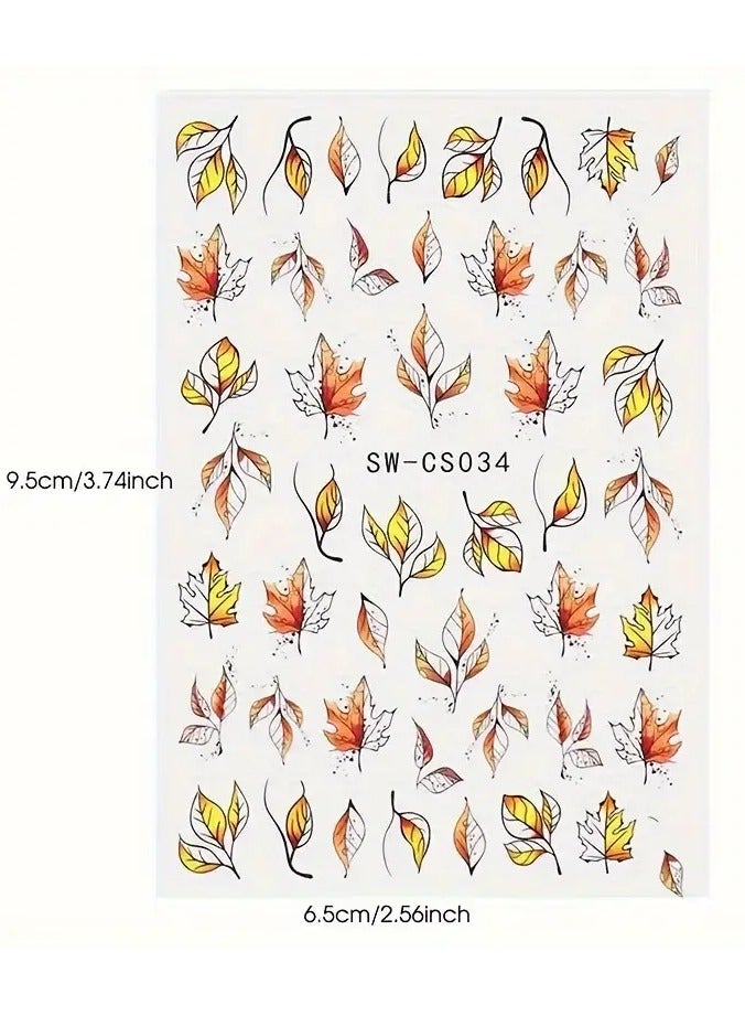 Rozino 2 pcs Autumn Leaf Nail Stickers - Resin, Self-Adhesive, Plant Themed, Dull Finish, Irregular Shapes, One-Time Use - Image 2