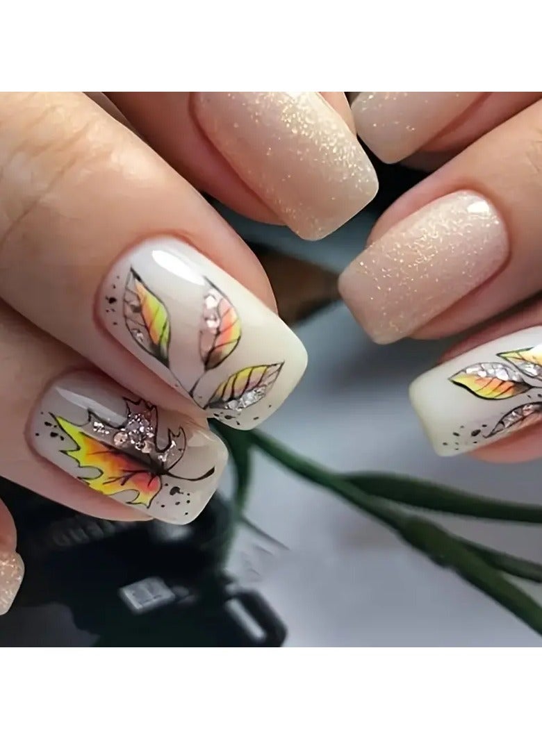 Rozino 2 pcs Autumn Leaf Nail Stickers - Resin, Self-Adhesive, Plant Themed, Dull Finish, Irregular Shapes, One-Time Use - Image 3