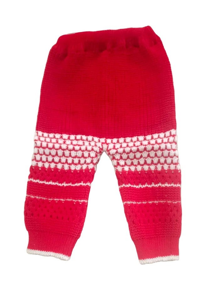 Cute Collection Hand Made New Born Baby Woolen Sweater with Pyjami Cap and Pair of Booties 0 to 3 Months Baby Boy's and Girls (Color, Red & White) - Image 3