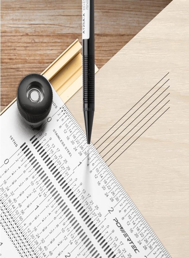 باورتيك مربع تحديد دقيق على شكل حرف T من باورتيك، مقاس 12 بوصة، مع مسطرة على شكل حرف T وقلم رصاص للقياس والنقش وتحديد ارتفاع القطع، وأدوات تحديد للأعمال الخشبية والحرفية من الفولاذ المقاوم للصدأ، مناسبة لآلة الحفر، ومنشار الطاولة 80028 - Image 5