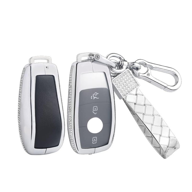 PIFOOG for Mercedes Key Fob Cover Bling Key Case Keychain Glittering Protector Compatible Benz GLC GLE AMG CLA GLS A C E G S Class Rhinestone Zinc Alloy 1PC