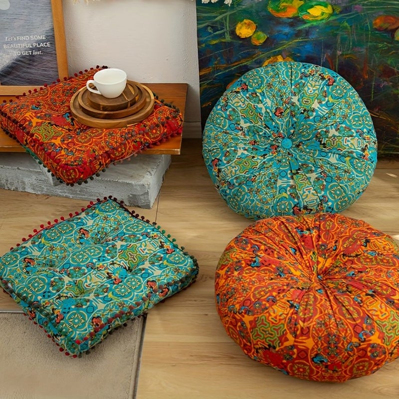 Round Orange Bohemian Style Thickened Cushion Comfortable Home Pillow - Image 1