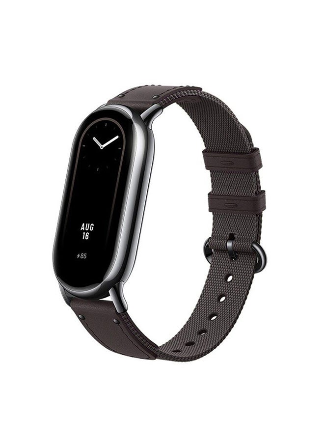 O Ozone Straps Compatible with Xiaomi Mi Band 8, Nylon&Leather Adjustable Breathable Sports Watch Strap Replacement Wristband For Men Women - Dark Brown  - Image 1