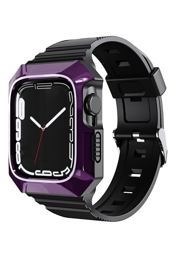 BURAQ Protective Cover For Apple Watch 9 45mm PC Rugged Case Integrated TPU Watch Band(Purple)