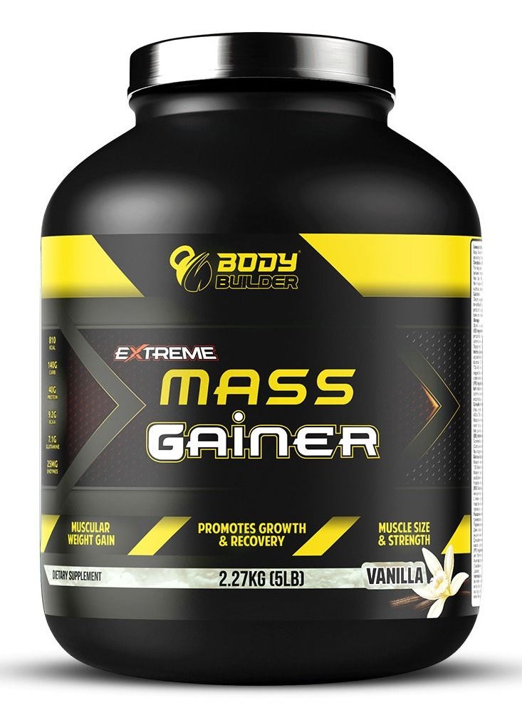 Body Builder - Extreme Mass Gainer - Vanilla Flavor, 5 LB - BCAAs, Glutamine, Digestive Enzymes,Muscle Growth, Weight Gainer - Image 1