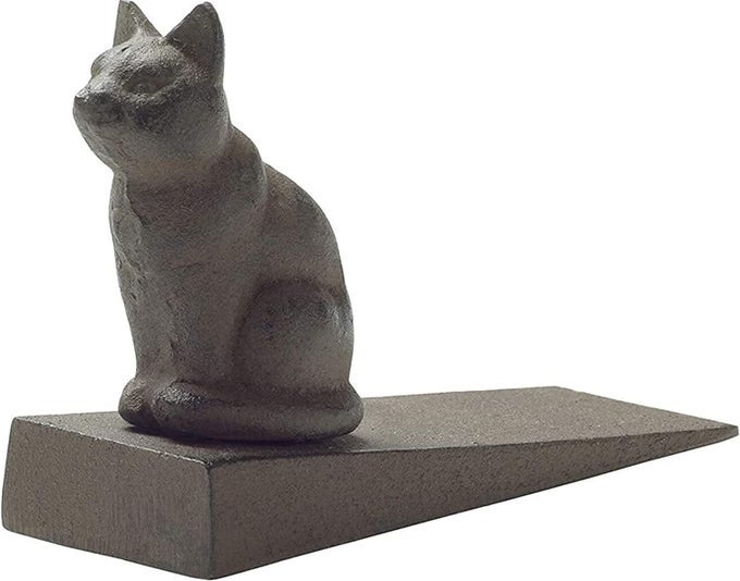 VINTAGE CAST IRON CAT DOOR STOP WEDGE BY LOVELY DECORATIVE FINISH PADDED ANTISCRATCH FELT BOTTOM PROTECTS FLOORS KEEP YOUR DOORS OPEN IN RUST BROWN