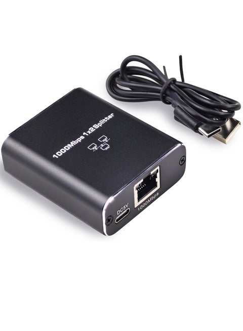 Ethernet Splitter 1 to 2 High Speed 1000Mbps, Gigabit Ethernet Splitter, Network Splitter with USB Power Cable, RJ45 Splitter for Cat5/5e/6/7/8 Cable, Support 2 Devices Working Simultaneously