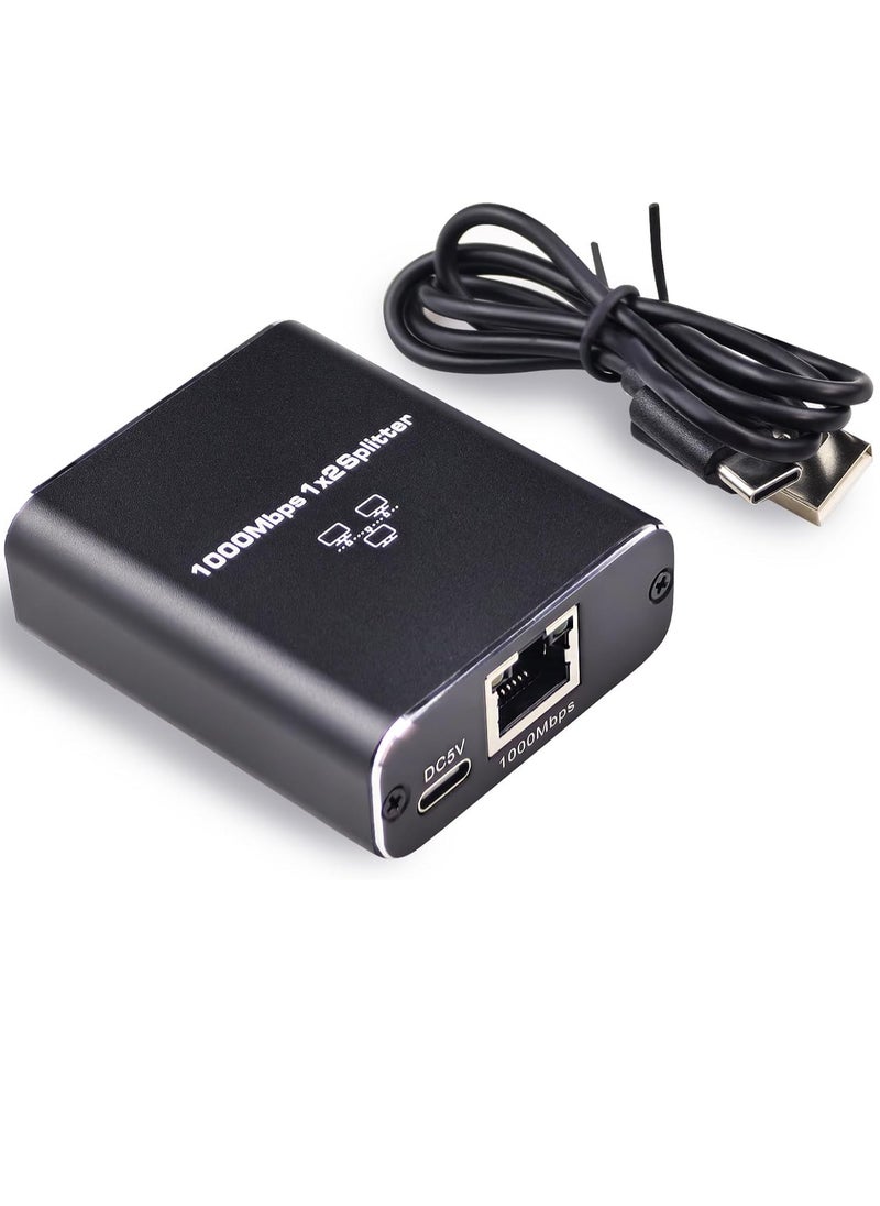 Ethernet Splitter 1 to 2 High Speed 1000Mbps, Gigabit Ethernet Splitter, Network Splitter with USB Power Cable, RJ45 Splitter for Cat5/5e/6/7/8 Cable, Support 2 Devices Working Simultaneously  - Image 1