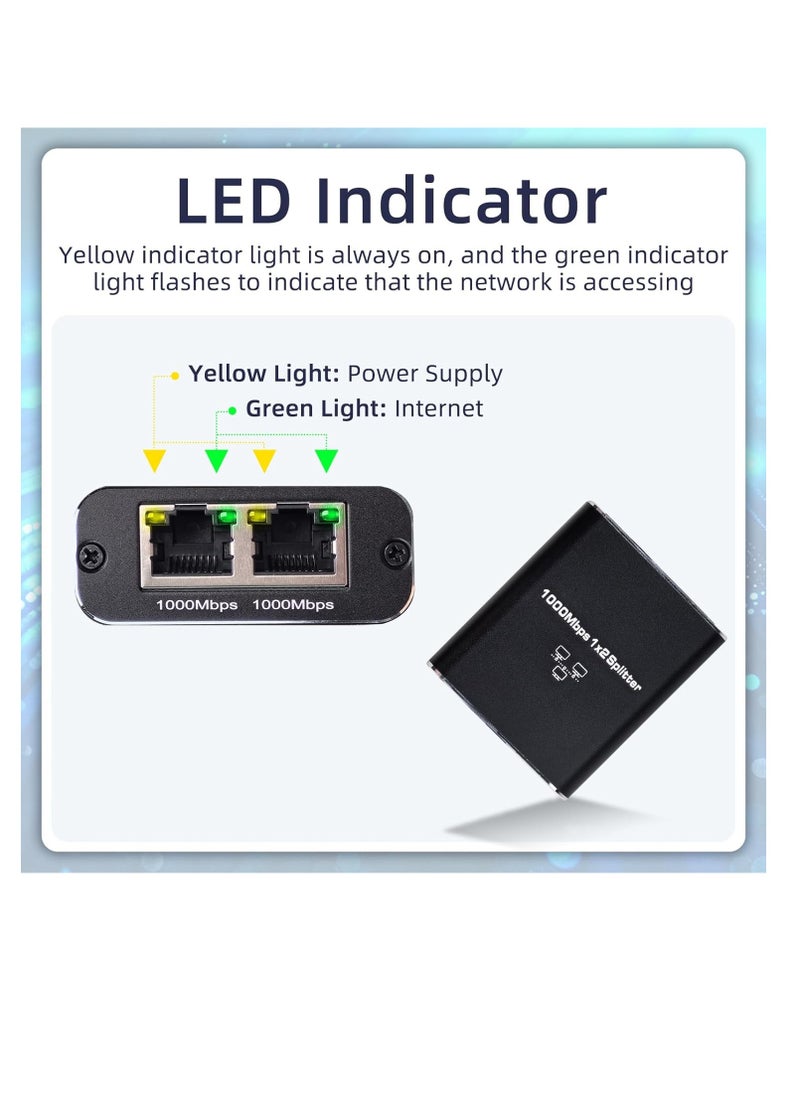Ethernet Splitter 1 to 2 High Speed 1000Mbps, Gigabit Ethernet Splitter, Network Splitter with USB Power Cable, RJ45 Splitter for Cat5/5e/6/7/8 Cable, Support 2 Devices Working Simultaneously  - Image 3