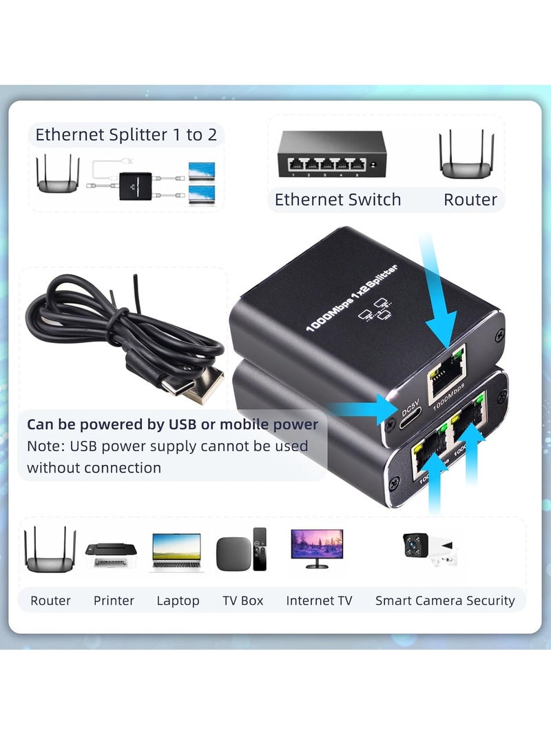 Ethernet Splitter 1 to 2 High Speed 1000Mbps, Gigabit Ethernet Splitter, Network Splitter with USB Power Cable, RJ45 Splitter for Cat5/5e/6/7/8 Cable, Support 2 Devices Working Simultaneously  - Image 4