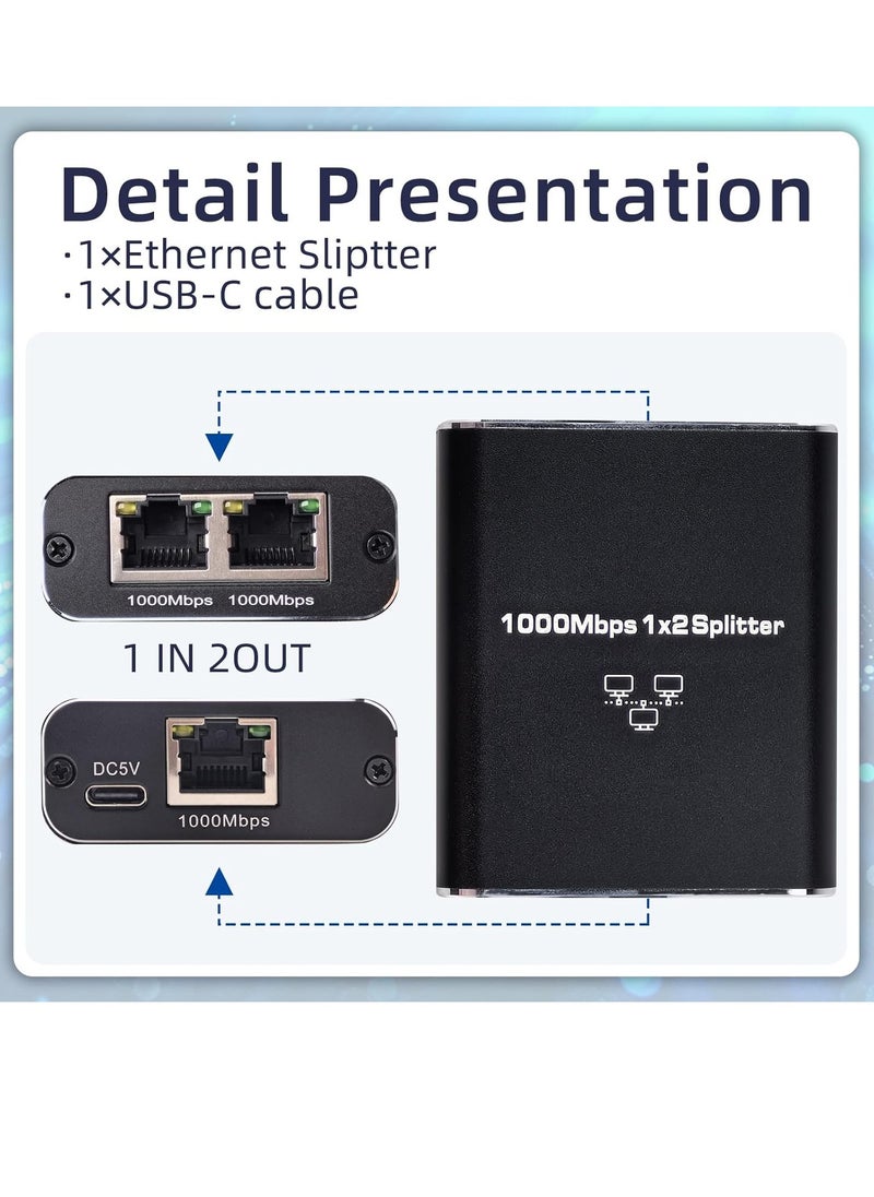 Ethernet Splitter 1 to 2 High Speed 1000Mbps, Gigabit Ethernet Splitter, Network Splitter with USB Power Cable, RJ45 Splitter for Cat5/5e/6/7/8 Cable, Support 2 Devices Working Simultaneously  - Image 5