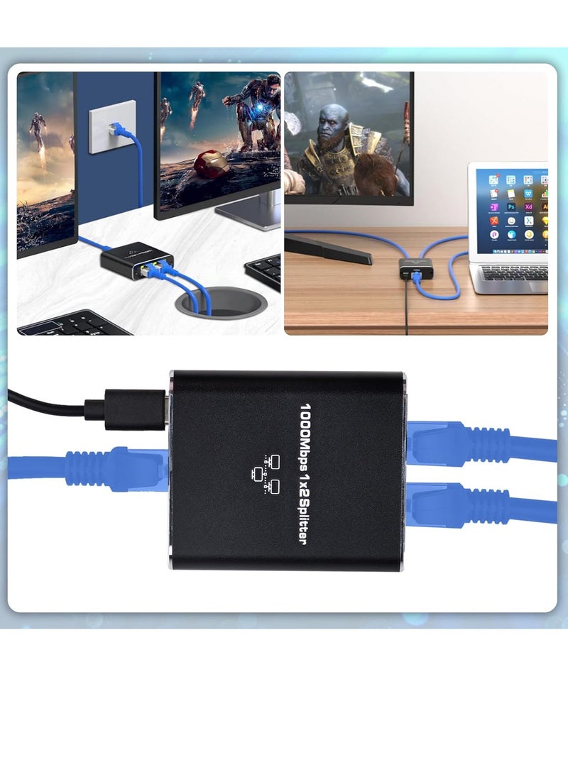 Ethernet Splitter 1 to 2 High Speed 1000Mbps, Gigabit Ethernet Splitter, Network Splitter with USB Power Cable, RJ45 Splitter for Cat5/5e/6/7/8 Cable, Support 2 Devices Working Simultaneously